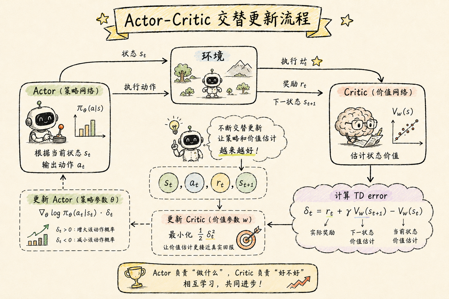 Actor-Critic 每步更新流程